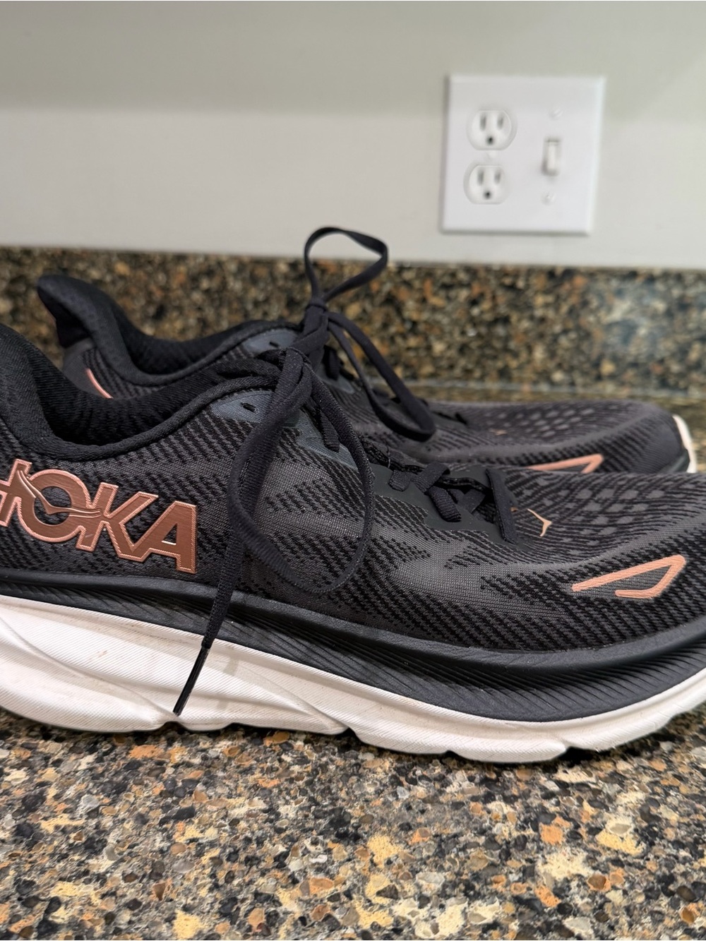 HOKA Women's Black Running Shoes with Rose Gold Accents 10.5